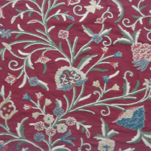 Crewel Fabric Tree of Life Multi on Vine Red Cotton Duck