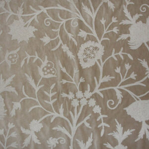 Crewel Fabric Tree of Life White on Light Brown Cotton Velvet
