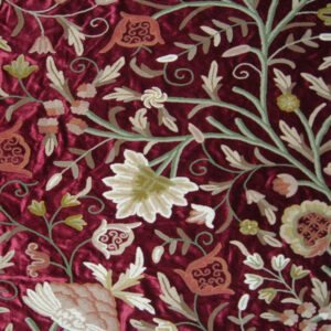 Crewel Fabric Tree of Life Deep Maroon Cotton Viscose Velvet