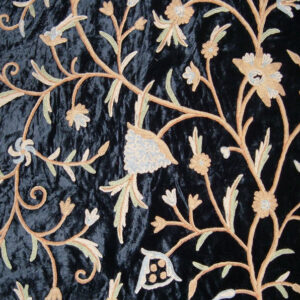 Crewel Fabric Tree of Life Mint Black Cotton Viscose Velvet