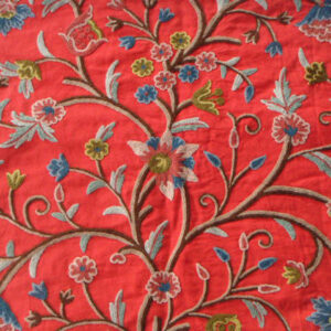 Crewel Fabric Tree of Life Multi Color on Exotic Red Cotton Duck