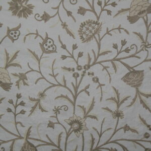 Crewel Fabric Tree of Life Neutrals on Green and White Cotton Duck