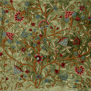 Crewel Fabric Tree of Life Deep Green Cotton Viscose Velvet