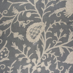 Crewel Fabric Tree of Life White on Slate Grey Linen