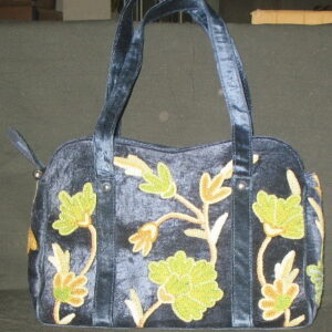 Crewel Handbag Flowers in the Dark Black Rayon Velvet