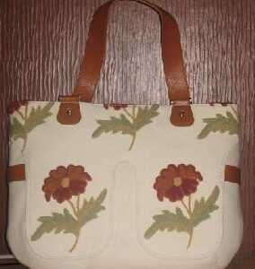 Crewel Handbag Roses White Cotton