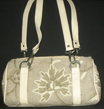 Crewel Handbag Tree of Life Neutrals on Natural Brown Linen