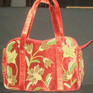 Crewel Handbag Vine Passion Red Rayon Velvet