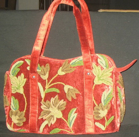 Crewel Handbag Vine Passion Red Rayon Velvet