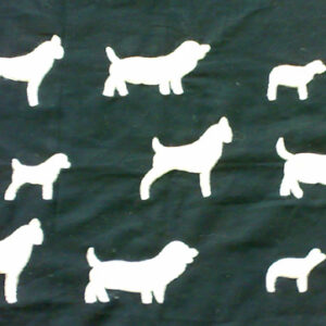 Crewel Chainstitch Lumbar Pillow Puppies White on Black Cotton Duck
