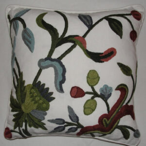 Crewel Pillow Alissa White Cotton Duck (16×16)