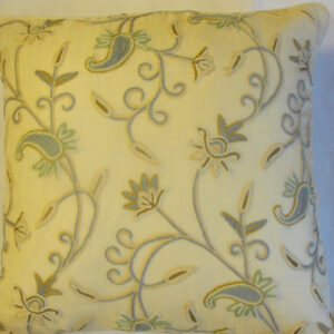 Crewel Pillow Almond Raw Silk Organza 20×20