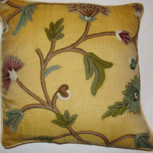Crewel Pillow Wintertime Hay Gold Silk Organza