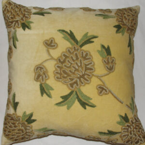 Crewel Pillow Amarylo Beige Cotton Velvet 16×16