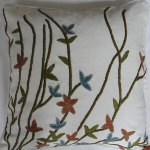 Crewel Pillow Aquatic Blooms on White Cotton Duck 20×20