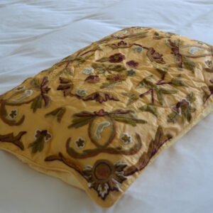Crewel Pillow Art Nouveau Hay Gold  Silk Organza 20×26