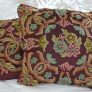 Crewel Pillow Art Nouveau Light Vermilion Silk Organza 16×16