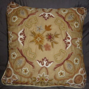 Crewel Pillow Art Nouveau Desert Sand Silk Organza 16×16