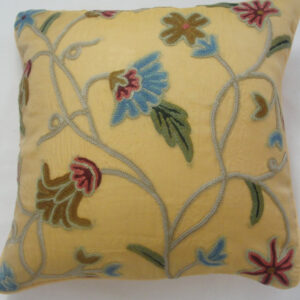 Crewel Pillow Blue Iris Hay Gold Silk Organza