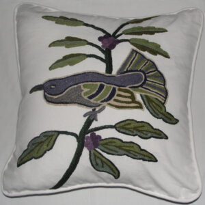 Crewel Pillow Blue Bird on White Cotton Duck