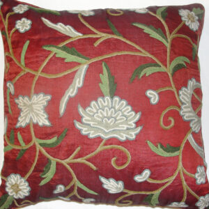 Crewel Pillow Calla Lily Deep Red Silk Organza