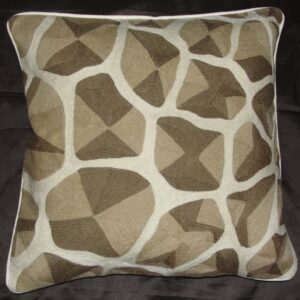 Crewel Pillow ChainStitch Giraffe Brown on White Cotton
