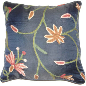 Crewel Pillow Clematis Navy Blue Silk Organza