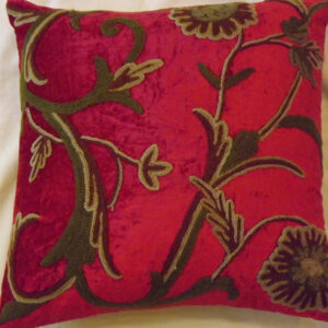 Crewel Pillow Curve Bright Red Cotton Viscose Velvet16x16