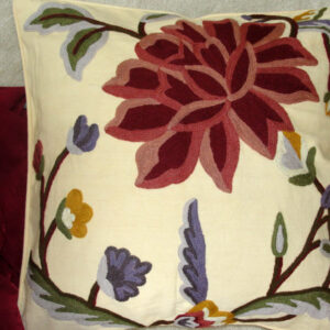 Crewel Pillow Dahlia Red Cotton Duck