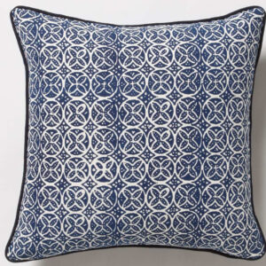 Crewel Pillow Diamond Vine Navy Blue Cotton Duck