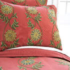 Crewel Pillow Euro Sham Sunflower Vine Red Cotton Duck