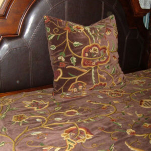 Crewel Pillow Euro Sham Lotus Dark Chocolate Cotton Velvet