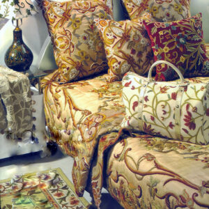 Crewel Pillow Euro Sham Art Nouveau Troy Silk Organza