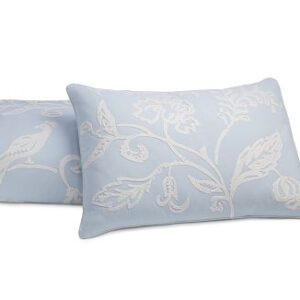 Crewel Pillow Euro Vine & Bird Blissful Blue Cotton Duck