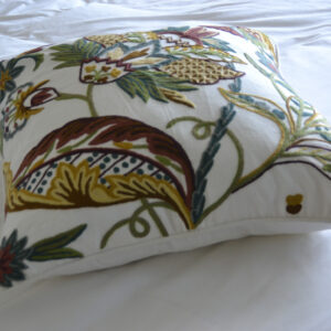 Crewel Pillow Euro Sham Atherton Multi Color on White Cotton Duck