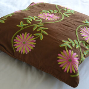 Crewel Pillow Euro Sham Sunflower Vine Cocoa Cotton Duck26x26