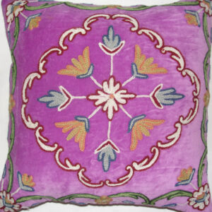 Crewel Pillow Flores Purple Cotton Velvet