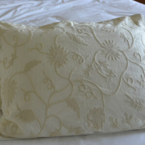 Crewel Pillow Floral Vine White on White Cotton Duck