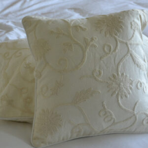 Crewel Pillow Floral Vine White on White Cotton Duck16x16