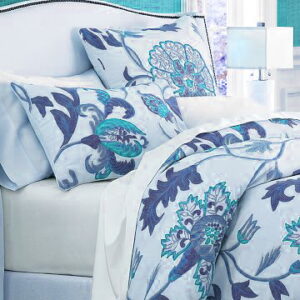 Crewel Pillow Giverny Blue Cotton Duck Standard