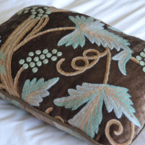Crewel Pillow Grapevine Deep Olive Cotton Viscose Velvet Boudoir