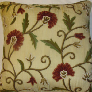 Crewel Pillow Gulmohar RawSilk Silk Organza