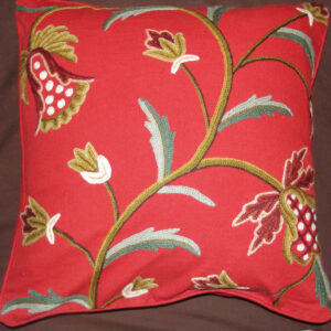 Crewel Pillow Heidelburg Exotic Red Cotton Duck