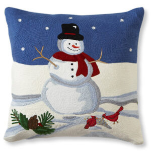 Crewel Pillow Holiday Blues On White Cotton Duck (16×16)