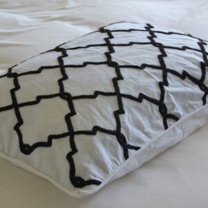 Crewel Pillow Irongate Black on White Cotton Duck Standard
