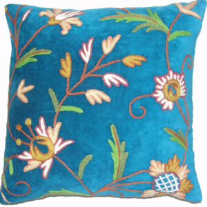 Crewel Pillow Jazmin Turquoise Cotton Velvet