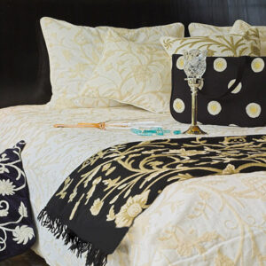 Crewel Pillow King Shams Tree of Life White on White Cotton Duck