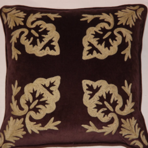 Crewel Pillow Konark Squared Turkish Coffee Cotton Velvet