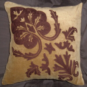Crewel Pillow Konark Bronze on Brown Cotton Velvet