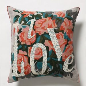 Crewel Pillow Live Love Red Motif Cotton Duck